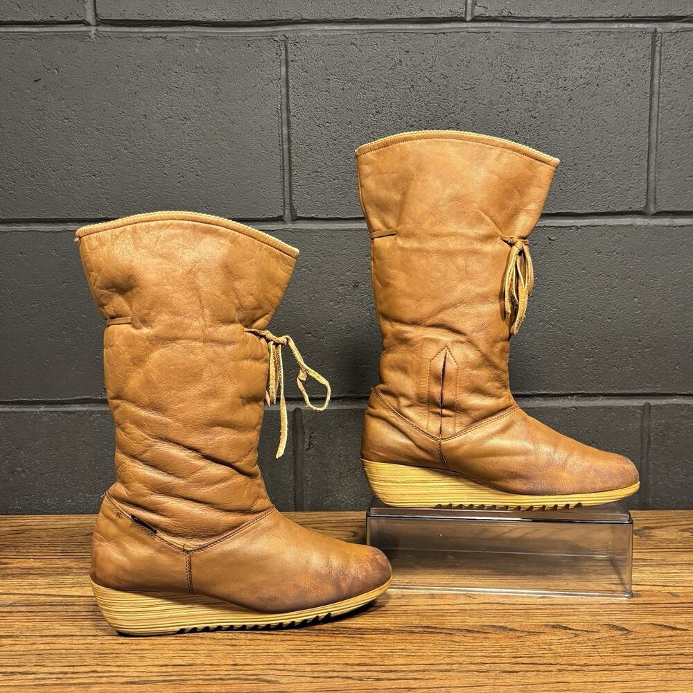 70’s Vintage Glov-ett by Dodson Brown Leather Wedge Boots Women’s 7 Made In USA
